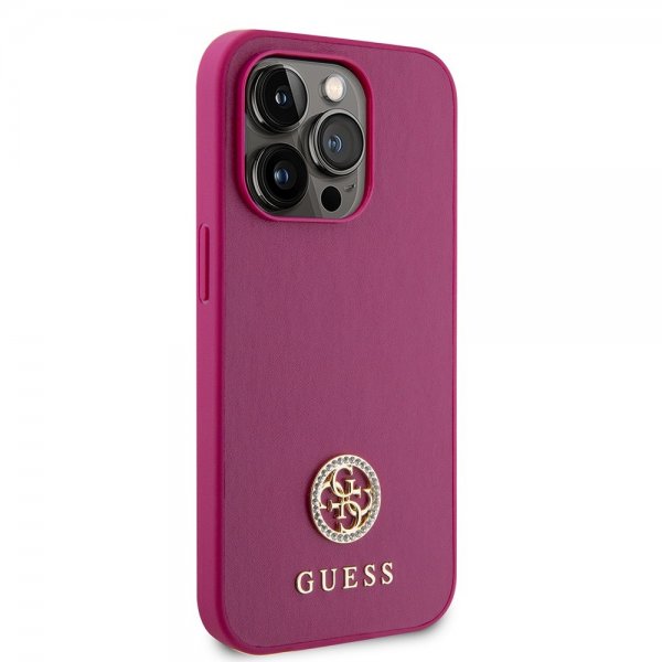 Guess iPhone 15 Pro Kuori Metallilogo Strassi Metallinruusufininen
