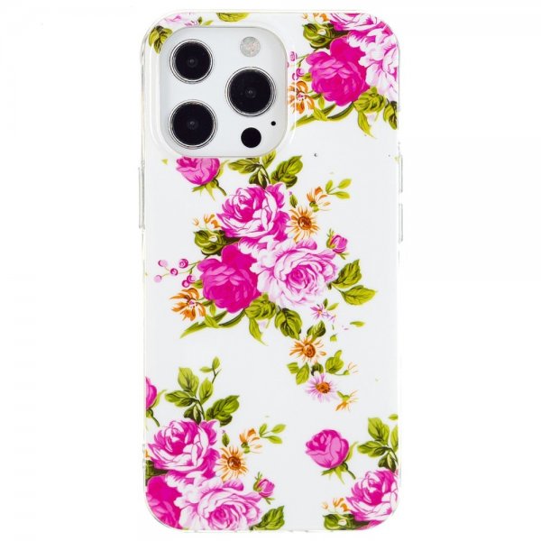 iPhone 15 Pro Kuori Ruusukuvio Valkoinen
