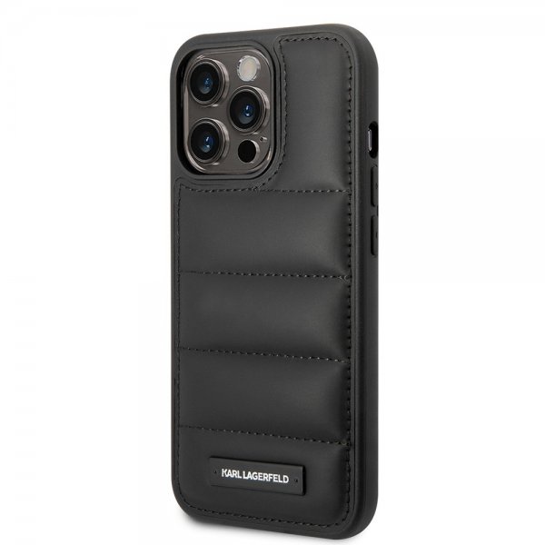 Karl Lagerfeld iPhone 15 Pro -suojakuori Quilted Nylon Puffy Case Logo Plate, musta