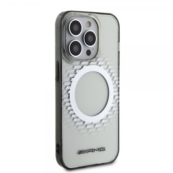 Mercedes Benz iPhone 15 Pro -suojakuori, vinoneliökuvio, MagSafe, AMG, läpinäkyvä