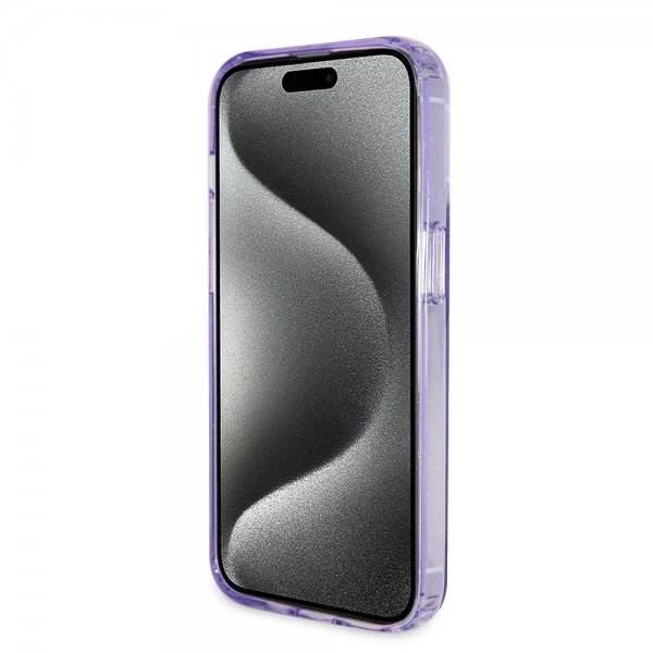 Guess iPhone 15 Pro Max Kuori Sormusteline Glitter MagSafe Violetti
