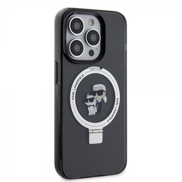 Karl Lagerfeld iPhone 15 Pro Kuori Ring Stand MagSafe Musta