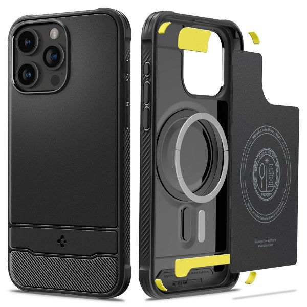 Spigen iPhone 15 Pro -suojakuori, Rugged Armor MagFit, mattamusta