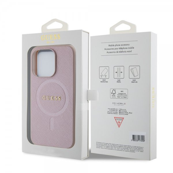Guess iPhone 15 Pro -kuori Saffiano MagSafe - Vaaleanpunainen