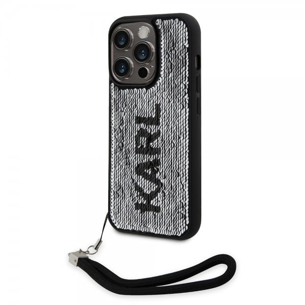Karl Lagerfeld iPhone 15 Pro Kuori Paljetti Musta