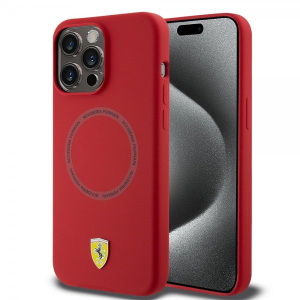 Ferrari iPhone 15 Pro -silikonisuojakuori MagSafe - punainen