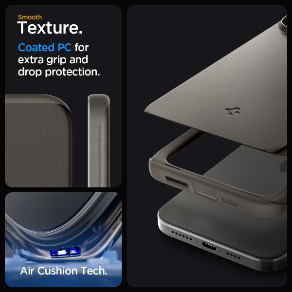 Spigen iPhone 15 Pro Thin Fit -suojakuori, Gunmetal