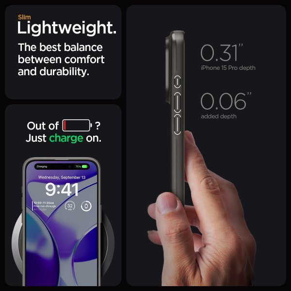 Spigen iPhone 15 Pro Thin Fit -suojakuori, Gunmetal