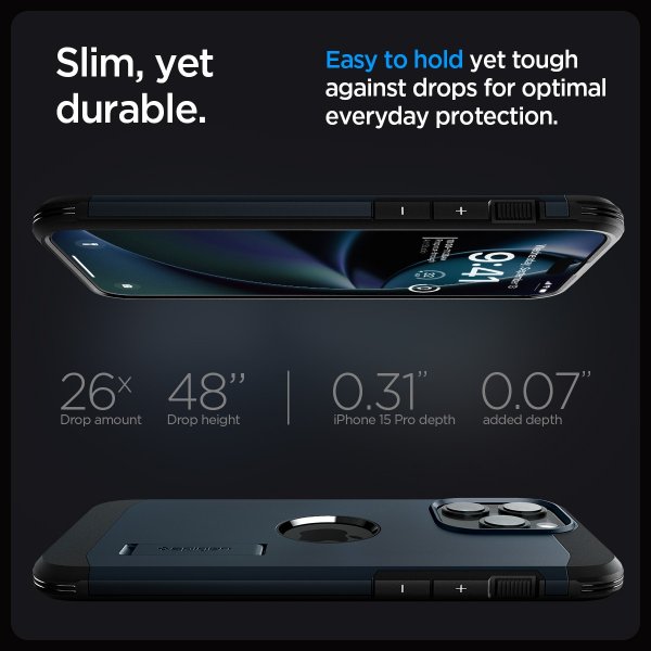 Spigen iPhone 15 Pro -suojakuori Tough Armor MagFit Metal Slate