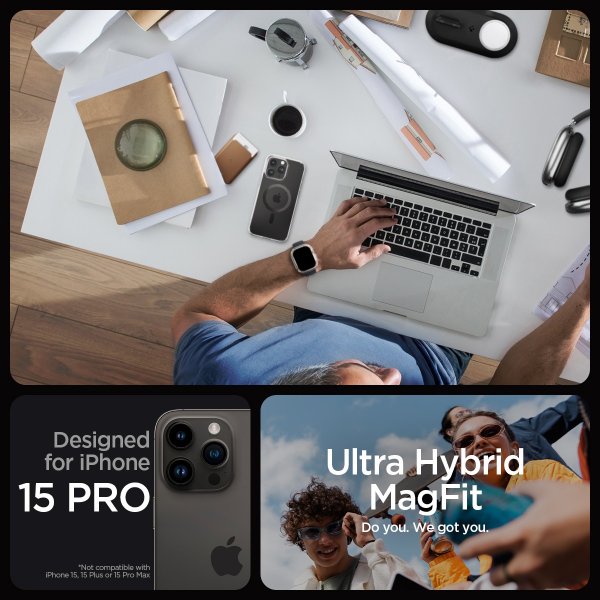 Spigen iPhone 15 Pro -suojakuori Ultra Hybrid MagFit Carbon Fiber