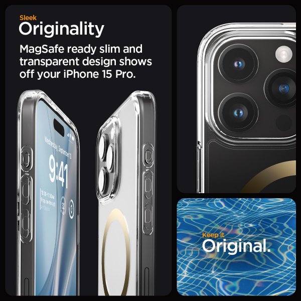 Spigen iPhone 15 Pro -suojakuori Ultra Hybrid MagFit, kulta