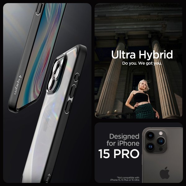 Spigen iPhone 15 Pro -suojakuori Ultra Hybrid Matte, matta musta