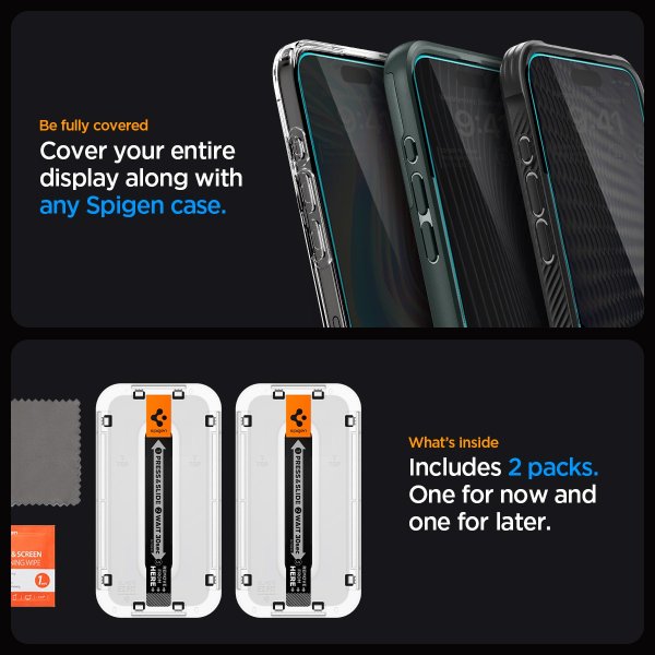 Spigen iPhone 15 Pro -näytönsuoja GLAS.tR EZ Fit Privacy 2 kpl