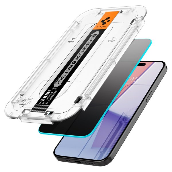 Spigen iPhone 15 Pro -näytönsuoja GLAS.tR EZ Fit Privacy 2 kpl