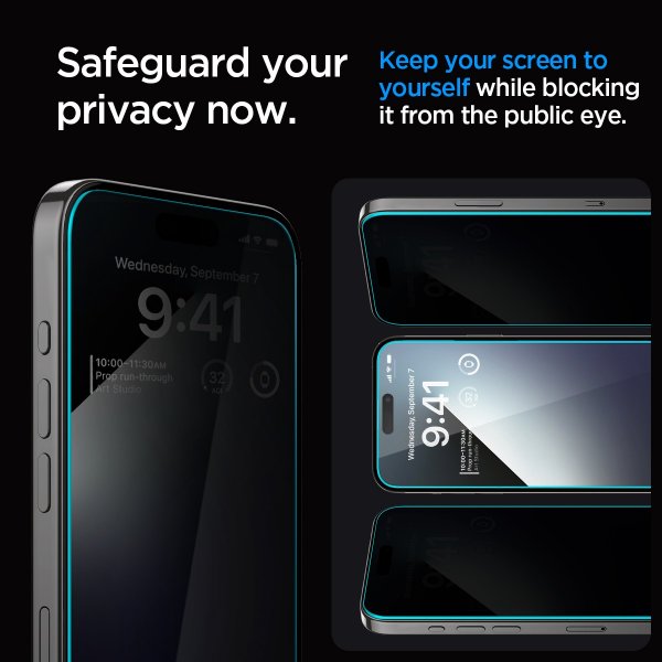 Spigen iPhone 15 Pro -näytönsuoja GLAS.tR EZ Fit Privacy 2 kpl