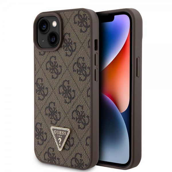 Guess iPhone 15 Kuori 4G Metal Triangle Strass Ruskea