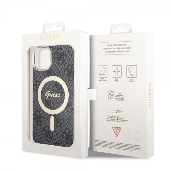 Guess iPhone 15 Kuoret 4G Pattern MagSafe Musta