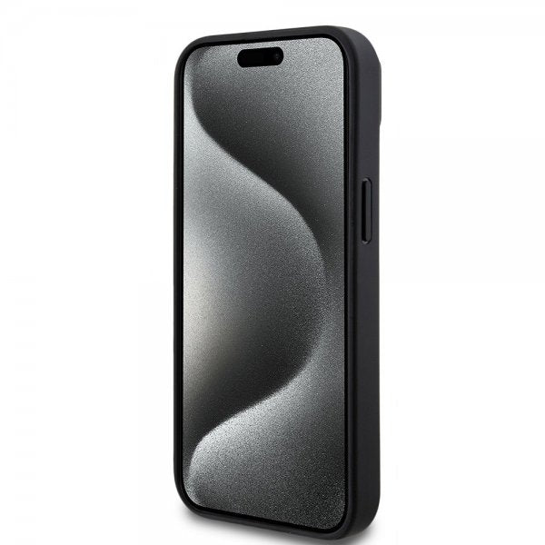 Mercedes Benz iPhone 15 Kuori Carbon Effect Leather Stripe AMG Musta