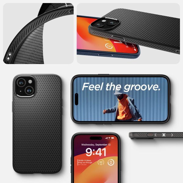 Spigen iPhone 15 -kuori, Liquid Air, mattamusta