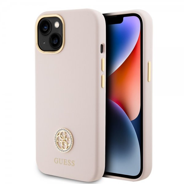 Guess iPhone 15 Kuoret Liquid Silicone Metal Logo Pinkki