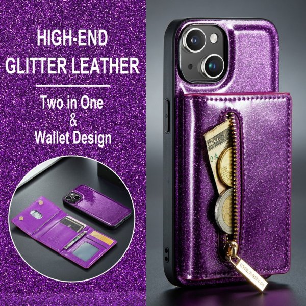 Dg.Ming iPhone 15 -suojakuori M3 Series irrotettava korttikotelo Glitter Violetti