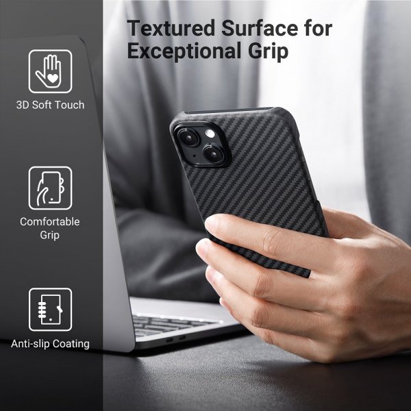 Pitaka iPhone 15 -kuori MagEZ Case 4, musta/harmaa twill