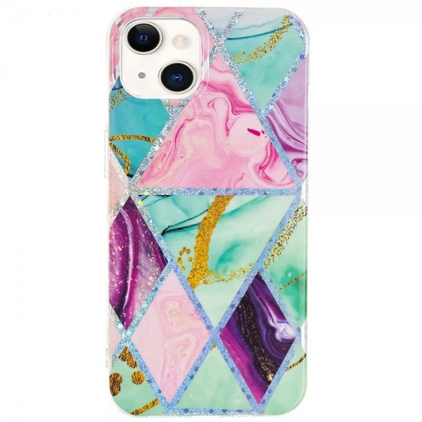 iPhone 15 Kuori Marmorikuvio Vihreä Violetti