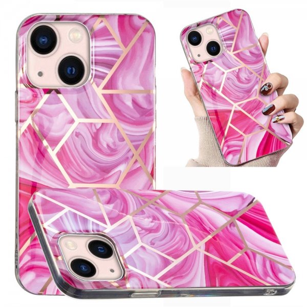 iPhone 15 Kuori Marmorikuvio Ruusunpunainen Punainen