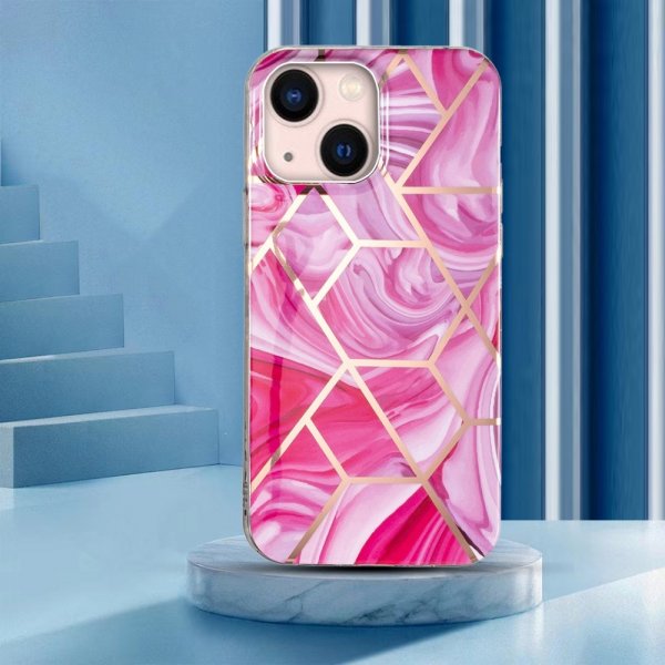 iPhone 15 Kuori Marmorikuvio Ruusunpunainen Punainen