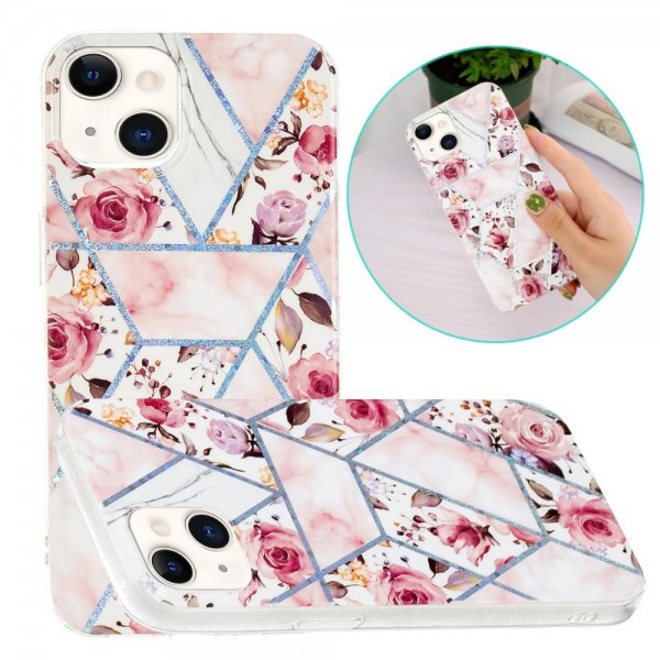 iPhone 15 Kuori Marmorikuvio Ruusut Pinkki