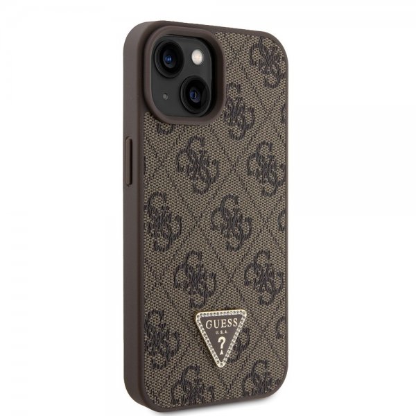 Guess iPhone 15 Kuori Metal Logo Strass Crossbody-hihna Ruskea