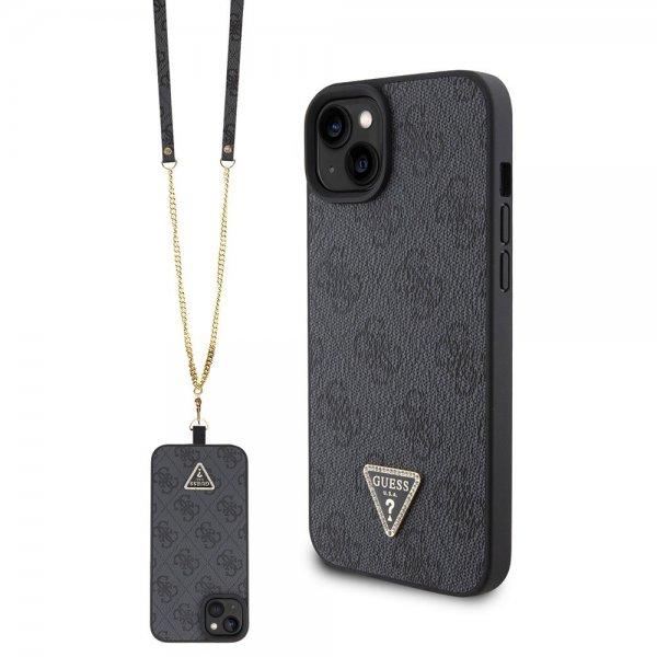 Guess iPhone 15 Kuoret Metal Logo Strass Crossbody Strap Musta