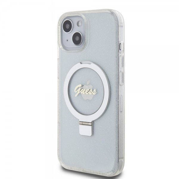 Guess iPhone 15 Kuori Sormusteline Glitter MagSafe Läpinäkyvä