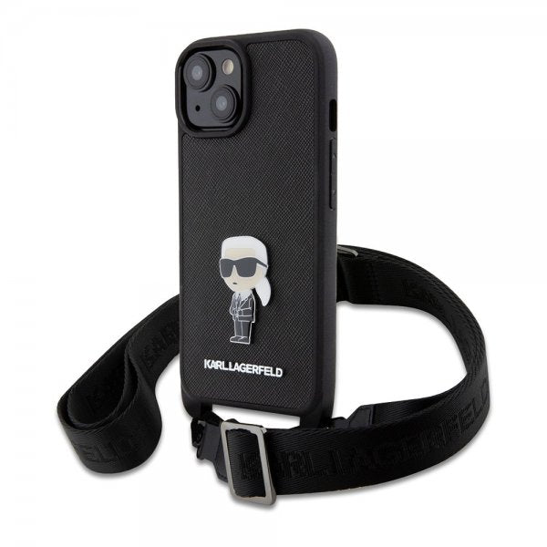 Karl Lagerfeld iPhone 15 Suojakuori Saffiano Crossbody Musta