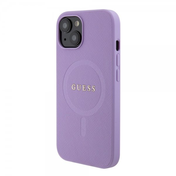 Guess iPhone 15 Saffiano MagSafe -kuori violetti
