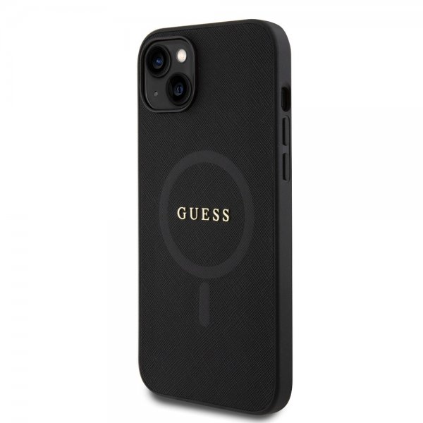 Guess iPhone 15 Saffiano MagSafe -suojakuori, musta