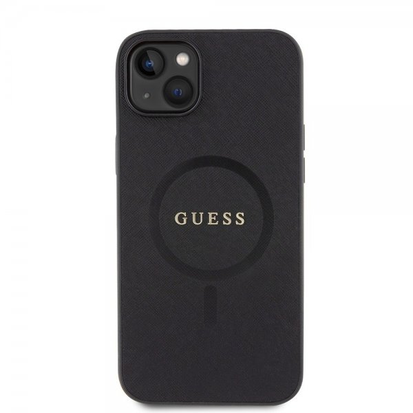 Guess iPhone 15 Saffiano MagSafe -suojakuori, musta