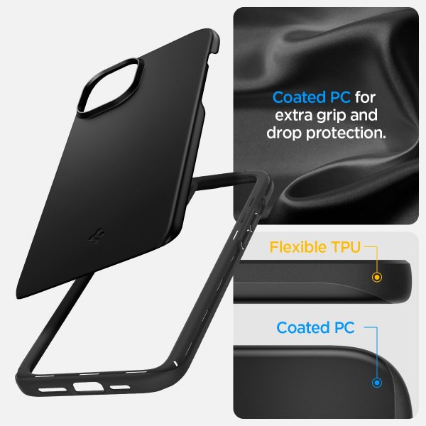 Spigen iPhone 15 Thin Fit -kuori, musta