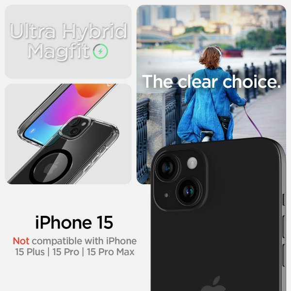 Spigen iPhone 15 -kuori, Ultra Hybrid MagFit, musta