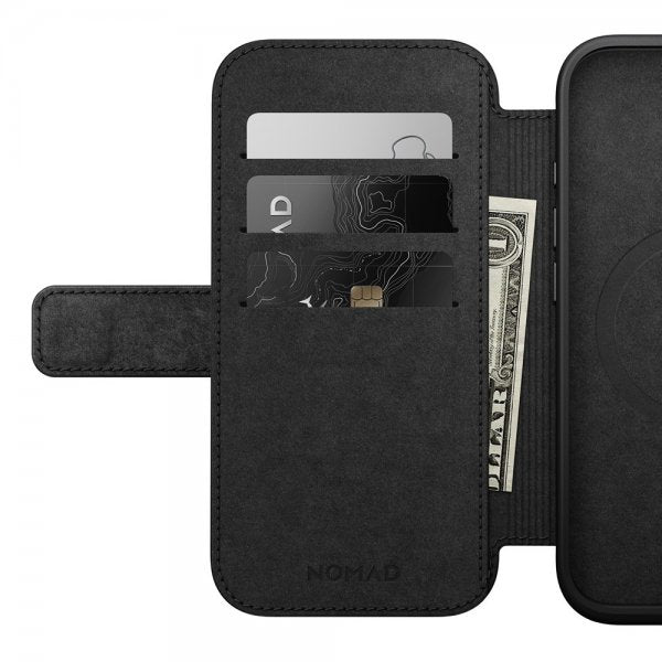 Nomad iPhone 16 Modern Leather Folio -suojakotelo, musta