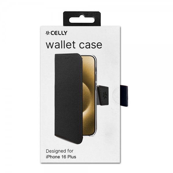 Celly iPhone 16 Plus Fodral Wally Wallet Case Musta
