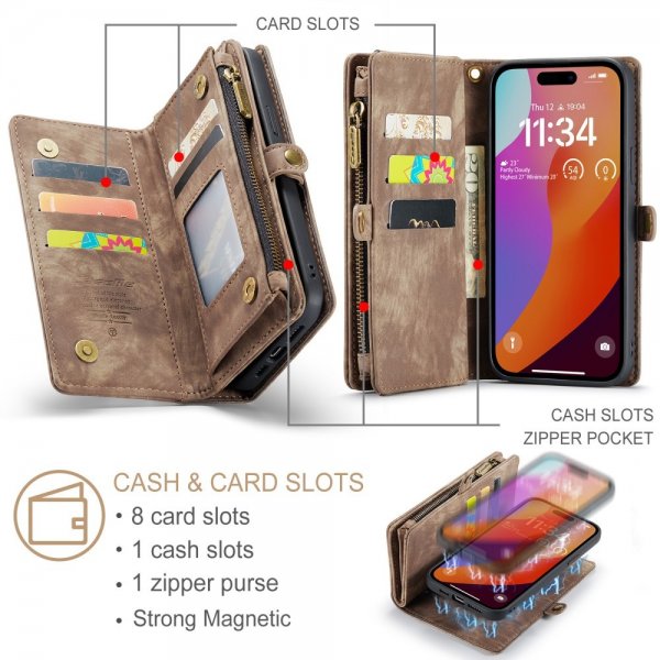 CaseMe iPhone 16 Pro -kotelo, 008-sarja, irrotettava kuori, ruskea