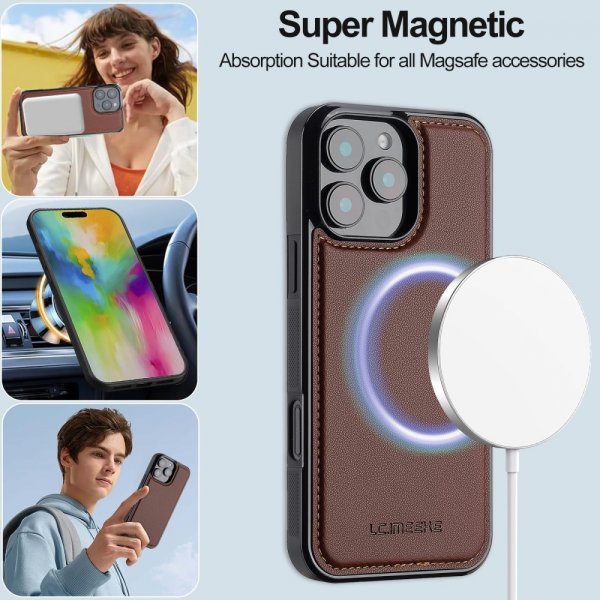 Lc.Imeeke iPhone 16 Pro -kotelo irrotettavalla kuorella L2 Series MagSafe Ruskea