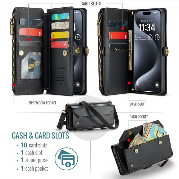 CaseMe iPhone 16 Pro Max Kotelo C36 Sarja Musta