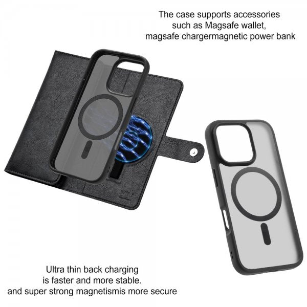VILI iPhone 16 Pro Max Kuoret irrotettavalla kuorella GV Series MagSafe Musta