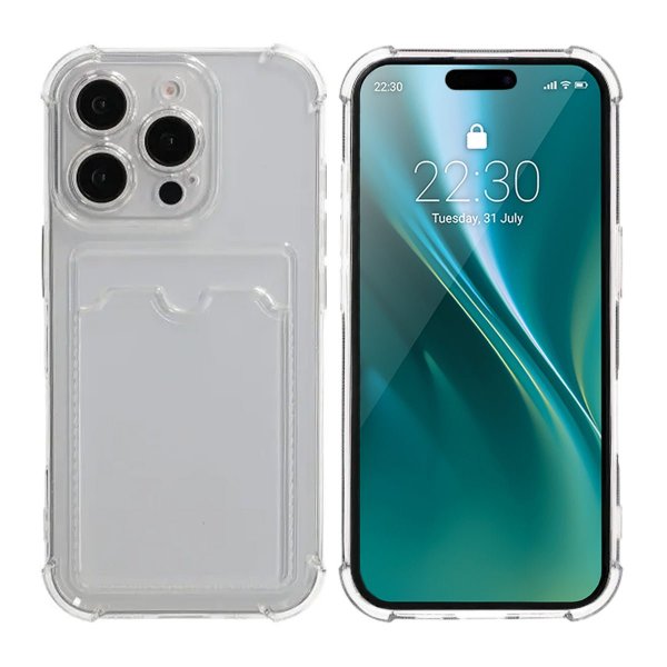 iPhone 16 Pro Max Suojakuori Korttipidikkeellä Iskunkestävä Läpinäkyvä