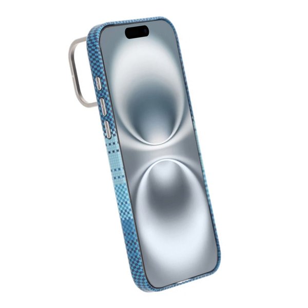 iPhone 16 Pro Max -kotelo, taitettava jalusta, MagSafe, raidallinen, sininen