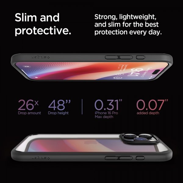 Spigen iPhone 16 Pro Max -suojakuori, Ultra Hybrid, mattamusta
