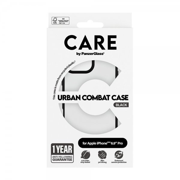CARE by PanzerGlass iPhone 16 Pro Max Urban Combat -kuori, musta