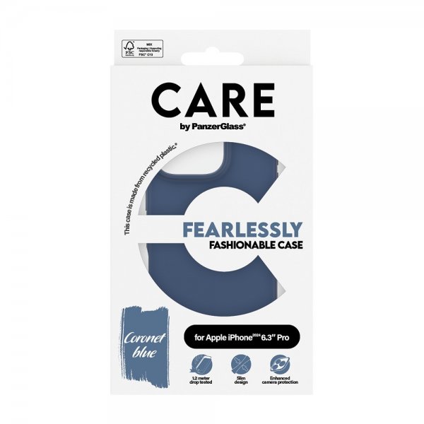 CARE by PanzerGlass iPhone 16 Pro -muotikuori, sininen
